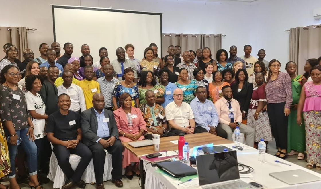 Capacity building group in lecture theatre in Sierra Leone