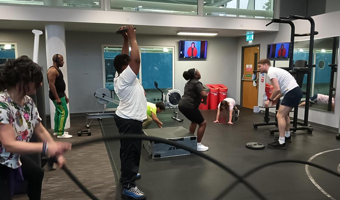 People exercising in a gym