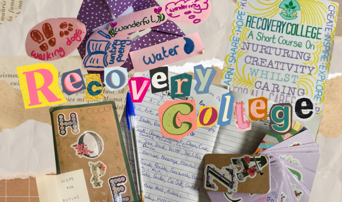 A collage of artwork created by carers taking part in the course