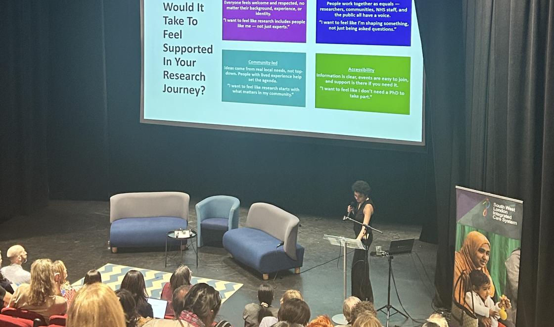 Sapna Kurade speaking at the SW London Research Network event